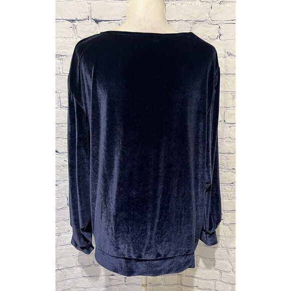 Ellos Womens Plus Size Blue Velour Puff Sleeve Top Womens Plus Size 1X 22/24 - Picture 3 of 6
